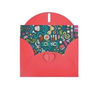 Cartone animato tema scienza modello biglietti di auguri vuoti per compleanni, San Valentino, feste, matrimoni, busta rossa 10,2 x 15,2 cm