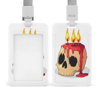 Cartone animato teschio con due candele che si sciolgono porta badge ID clip retrattile porta carte di credito protezione nome badge targhetta per lavoro ufficio medico infermiera