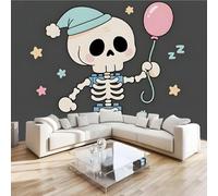 Cartone Animato Teschio Fotomurali 3D Effetto Dipinto Carino Non Tessuto Murale Carta Da Parati Decorazione Da Parete 366x254 cm Per Soggiorno Camera Da Letto Ufficio