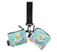 Cartone animato Verde Anatra Diving Carino Doppio Portafogli Casi di Biglietti da Visita Sottile Portatile Cerniera Portafoglio Portamonete con Tasca Con Cerniera per Lady 2 Pcs tarjetero para Credit