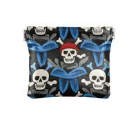 Cartone bianco pirata teschio PU pelle piccola moneta conveniente cambiamento titolare carta organizzatore per donne signore, Cranio pirata bianco cartone anim, 1 size, Stampa artistica