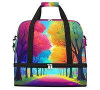 Cartoo Trees - Borsone da viaggio pieghevole con colori arcobaleno, grande capacità, per sport, palestra, con scomparto asciutto e bagnato, tasca per scarpe, leggero, da portare con sé durante la