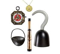 CARTOON Accessori per travestimenti e costumi da pirata set 5 pezzi benda uncino binacolo bussola medaglione accessoi carnevale