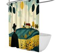 Cartoon acquerello tende da doccia per bagno villaggio cottage foresta foglie silhouette di un vecchio stampe tende da bagno in tessuto 120 x 180 cm