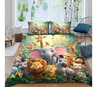 Cartoon animalsSet Di Copripiumino morbida microfibra Set di 3 Pezzi stampa 3D con cerniera Jungle adventure style copripiumino con federe traspirante ultra morbido for ragazze King（220x240cm）