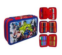 CARTOON Astuccio 3 zip Avengers Marvel completo 44 pezzi per la scuola multiscomparto penne matite colori pennarelli giotto