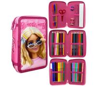CARTOON Astuccio 3 zip Barbie completo 44 pezzi cancelleria multiscomparto penne matite colori pennarelli giotto per la scuola