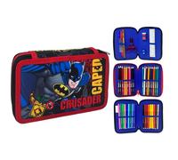 CARTOON Astuccio 3 zip Batman completo 44 pezzi per la scuola multiscomparto penne matite colori pennarelli giotto