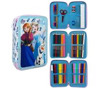 CARTOON Astuccio 3 zip Frozen Disney completo 44 pezzi cancelleria multiscomparto penne matite colori pennarelli giotto per la scuola