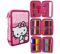 CARTOON Astuccio 3 zip Hello Kitty completo 44 pezzi cancelleria multiscomparto penne matite colori pennarelli giotto per la scuola