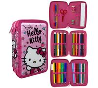 CARTOON Astuccio 3 zip Hello Kitty Sanrio triplo completo 44 pezzi cancelleria per la scuola multiscomparto penne matite colori pennarelli giotto