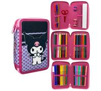 CARTOON Astuccio 3 zip Kuromi completo 44 pezzi cancelleria multiscomparto penne matite colori pennarelli giotto per la scuola