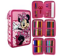 CARTOON Astuccio 3 zip Minnie Disney completo 44 pezzi cancelleria multiscomparto penne matite colori pennarelli giotto per la scuola