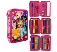 CARTOON Astuccio 3 zip Principesse Disney completo 44 pezzi cancelleria multiscomparto penne matite colori pennarelli giotto per la scuola