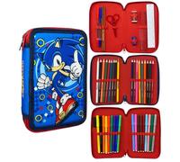CARTOON Astuccio 3 zip Sonic completo 44 pezzi cancelleria multiscomparto penne matite colori pennarelli giotto per la scuola