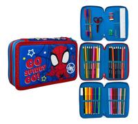 CARTOON Astuccio 3 zip Spidey Marvel triplo completo 44 pezzi cancelleria per la scuola multiscomparto penne matite colori pennarelli giotto