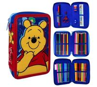 CARTOON Astuccio 3 zip Winnie the Pooh Disney triplo completo 44 pezzi cancelleria per la scuola multiscomparto penne matite colori pennarelli giotto