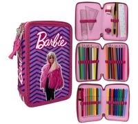 CARTOON Astuccio Barbie 3 zip per la scuola completo 44 pezzi di cancelleria penna Papermate pennarelli giotto accessorio per bambini e ragazzi