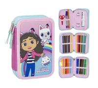 CARTOON Astuccio multiscomparto Gabby's Dollhouse astuccio 3 zip per la scuola completo penne matite colori pennarelli