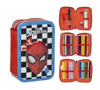 CARTOON Astuccio multiscomparto Spiderman Marvel effetto 3D astuccio 3 zip per la scuola completo 44 pezzi penne matite colori pennarelli