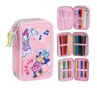 CARTOON Astuccio scuola 3 zip Minnie e Paperina Disney triplo multiscomparto completo 44 pezzi colori giotto cancelleria per bambini