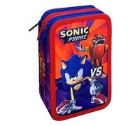 CARTOON Astuccio Scuola 3 Zip, Sonic, multiscomparto, Completo 44 Pezzi, Colori Giotto, 20 x 13 x 6 cm