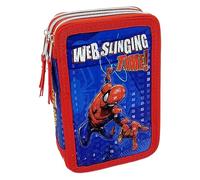 CARTOON Astuccio Scuola 3 Zip Spiderman, Marvel, multiscomparto, Completo 44 Pezzi, Colori Giotto, 20 x 13 x 6 cm