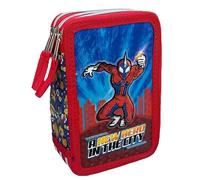 CARTOON Astuccio Scuola 3 Zip supereroe Masked Man, multiscomparto, Completo 44 Pezzi, Colori Giotto, 20 x 13 x 6 cm