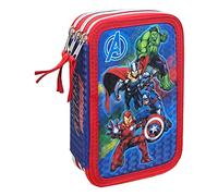 CARTOON Astuccio Scuola, Marvel, Avengers, 3 Zip, multiscomparto, Completo 44 Pezzi, Colori Giotto, 20 x 13 x 6 cm, rosso - AV0794