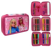 CARTOON Astuccio triplo 3 zip Barbie completo 44 pezzi cancelleria per la scuola multiscomparto penne matite colori pennarelli giotto