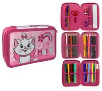 CARTOON Astuccio triplo 3 zip Marie Minou Gli Aristogatti completo 44 pezzi cancelleria per la scuola multiscomparto penne matite colori pennarelli giotto