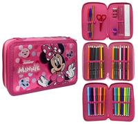 CARTOON Astuccio triplo 3 zip Minnie Mouse Disney completo 44 pezzi cancelleria per la scuola multiscomparto penne matite colori pennarelli giotto