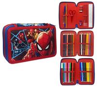 CARTOON Astuccio triplo 3 zip Spiderman Marvel completo 44 pezzi cancelleria per la scuola multiscomparto penne matite colori pennarelli giotto