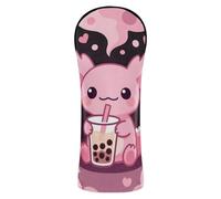 Cartoon Axolotl Bubble Boba Tea Golf Covers Premium Leather Accessories with Number Tags for Woods and Driver Fairway Hybrid