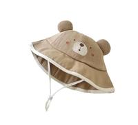 Cartoon Baby Fisherman - Cappucci per ombra del sole, in cotone, con cintura per il mento, per il lettino, traspiranti, Orso kaki, Taglia unica