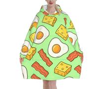 Cartoon Bacon Eggs Indossabile Coperta di Flanella Oversize Felpa Con Cappuccio Per Adulti, Manica Lunga Con Cappuccio Coperta Felpa