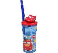 CARTOON Bicchiere con Cannuccia Cars Disney 360 ml Tazza Riutilizzabile con Coperchio e Statuetta 3D Bottiglia per Bambini e Ragazzi Anti Goccia 23 x 7,5 cm