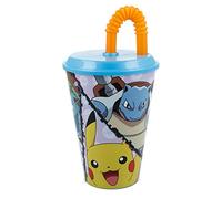 CARTOON Bicchiere con cannuccia Charizard Blastoise Venusaur, bicchiere per bambini, plastica riutilizzabile semirigida, BPA Free, capacità 430 ml