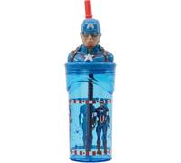 CARTOON Bicchiere con Cannuccia con Personaggio 3D Capitan America in Plastica Riutilizzabile BPA Free Capacità 360 ml