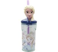 CARTOON Bicchiere con cannuccia con personaggio 3D in plastica riutilizzabile BPA Free capacità 360 ml (Frozen (2))