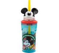 CARTOON Bicchiere con cannuccia con personaggio 3D in plastica riutilizzabile BPA Free capacità 360 ml (Topolino)
