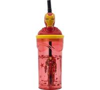CARTOON Bicchiere con cannuccia con personaggio 3D in plastica riutilizzabile BPA Free capacità 360 ml (Iron Man (1))