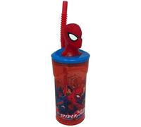 CARTOON Bicchiere con cannuccia con personaggio 3D in plastica riutilizzabile BPA Free capacità 360 ml (Spiderman)