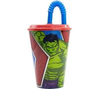 CARTOON Bicchiere con cannuccia per bambini Avengers bicchiere in plastica riutilizzabile semirigida BPA Free capacità 430 ml