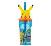 CARTOON Bicchiere con cannuccia Pokémon con Pikachu personaggio 3D in plastica riutilizzabile BPA Free capacità 360 ml