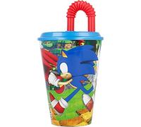 CARTOON Bicchiere con cannuccia Sonic Tails Knuckles bicchiere per bambini in plastica riutilizzabile semirigida BPA free capacità 430 ml