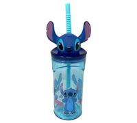 CARTOON Bicchiere con cannuccia con personaggio 3D in plastica riutilizzabile BPA Free capacità 360 ml (Stitch)