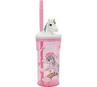 CARTOON Bicchiere con cannuccia Unicorno con personaggio 3D in plastica riutilizzabile BPA Free capacità 360 ml