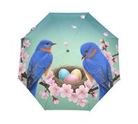 Cartoon Bird Teal Ombrello per pendolari, apertura automatica | Piccolo ombrello da viaggio con stampa a trasferimento termico, 100% tessuto in poliestere pongee, 293 g