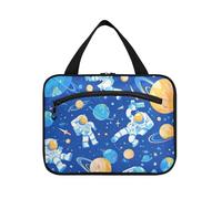Cartoon Blue Space Planet Astronauta Hanging Travel Makeup Bags con gancio, kit da barba essenziale di design Borse per gli uomini per il viaggio Must Traveling maleta para maquillaje L